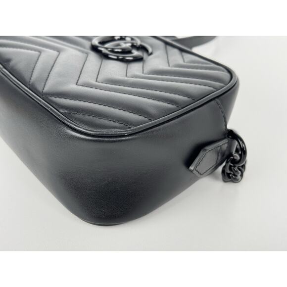 Gucci Matelassé Monochrome Small GG Marmont Chain Shoulder Bag Black B-9 - Picture 8 of 16